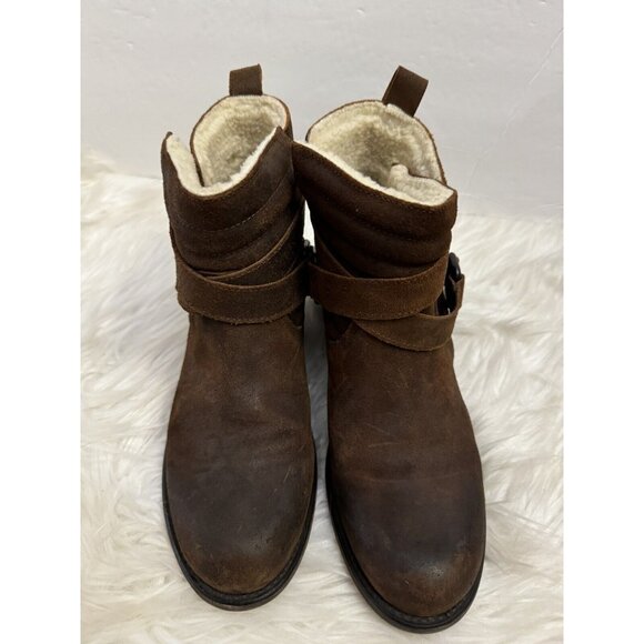 Sundance Molly Pitcher Sherpa Lined Booties Boots Buckle Size 39 / 8.5-9 Brown - Picture 2 of 13